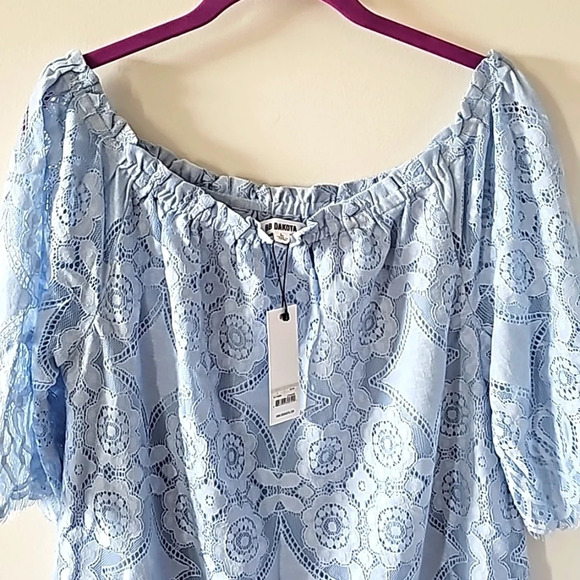 BB Dakota Halden Light Blue Lace Off the Shoulder Dress NWT - Picture 3 of 10